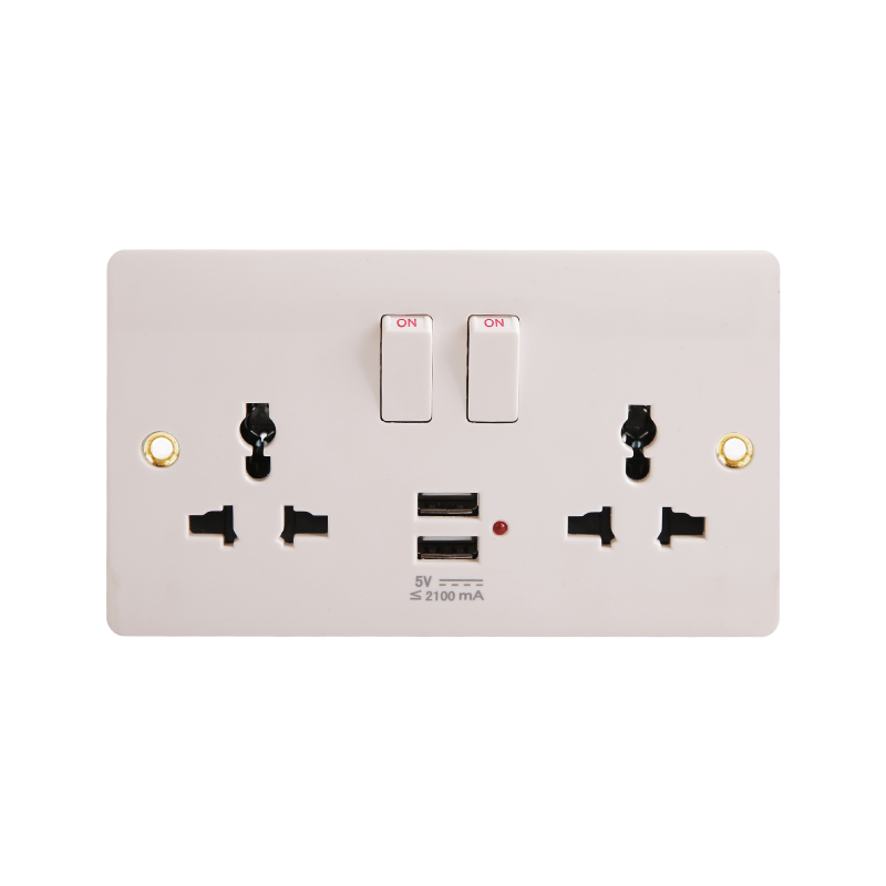 Soicéad Lasca Uilíoch Bakelite 2 Gang le 2 USB (5V 2100mA) HK6216V-UN-UB